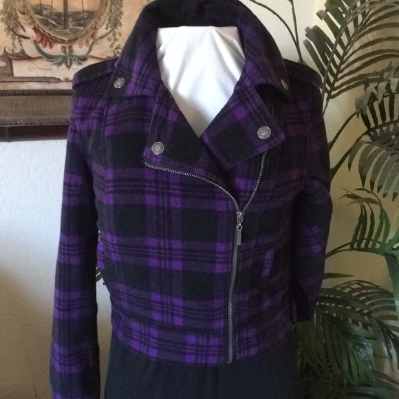 Jacket Sz SP Aeropostale purple/black plaid - Picture 2 of 7